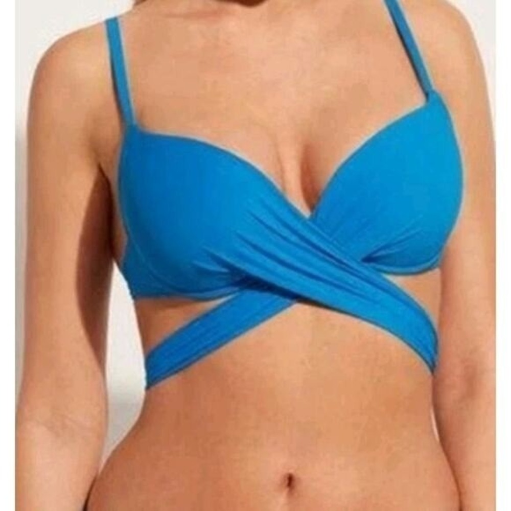 NWT La Blanca Island 6 Goddess Wrap Bra Bikini Top Blue CHM 132748
